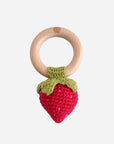Teether Strawberry Red Cotton Crochet Rattle Baby Toy Summer: In Stock