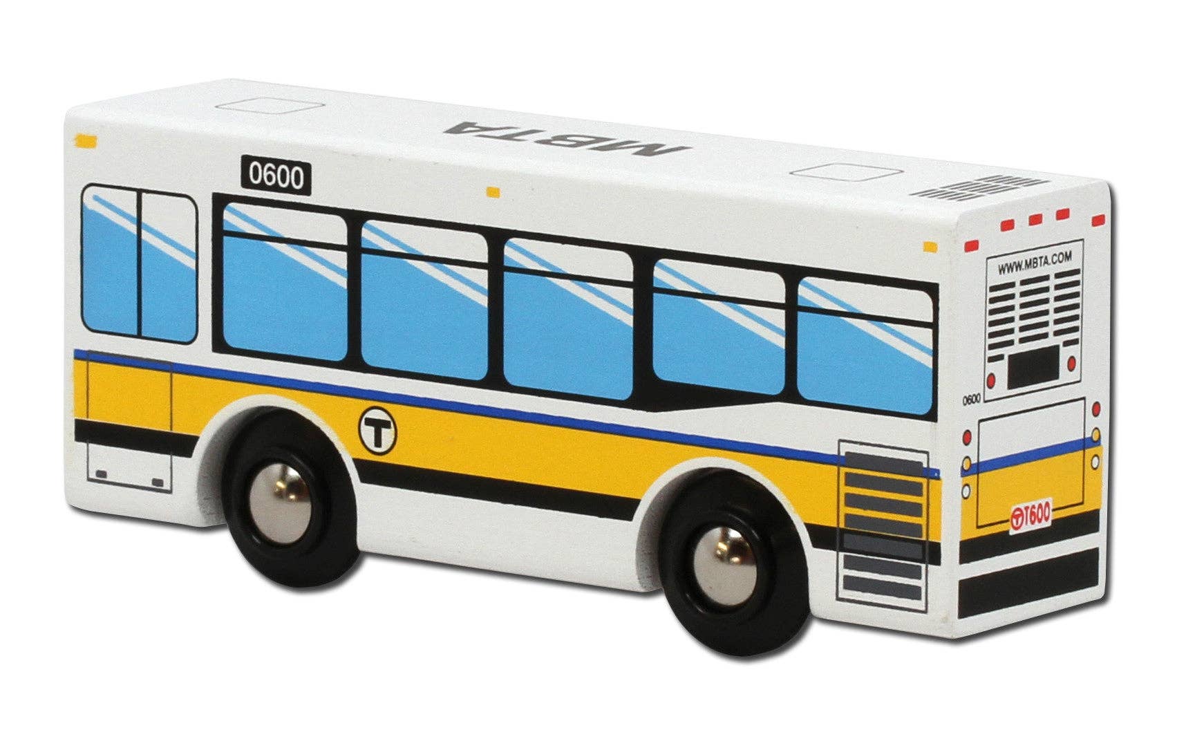 Boston MBTA Wooden Toy Bus - Runs on Wooden Train Tracks