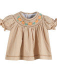 Light Brown Pinstripe Pumpkin Smocked Dress and Bloomer Set