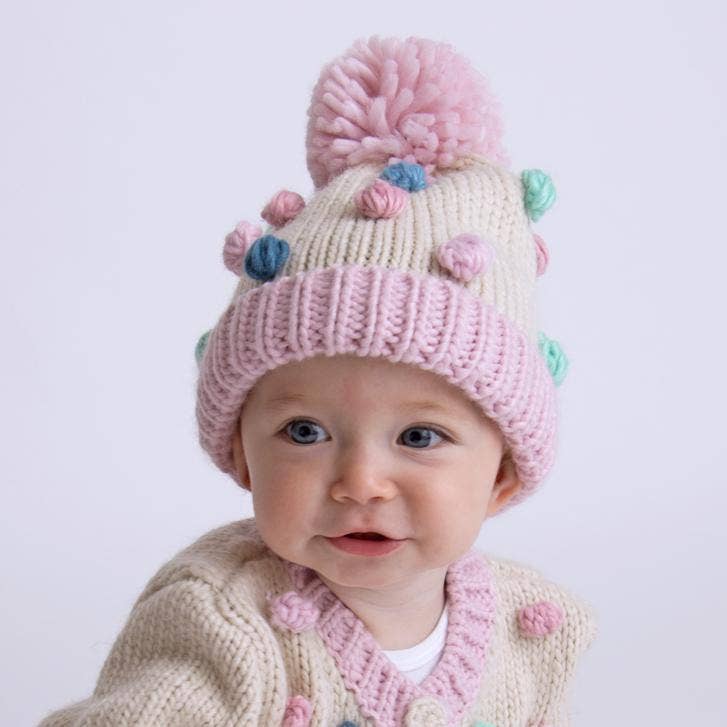 Pastel Popcorn Knitted Beanie Hat
