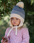 Kids Earflap Winter Hat- Striped Blue- Toddler