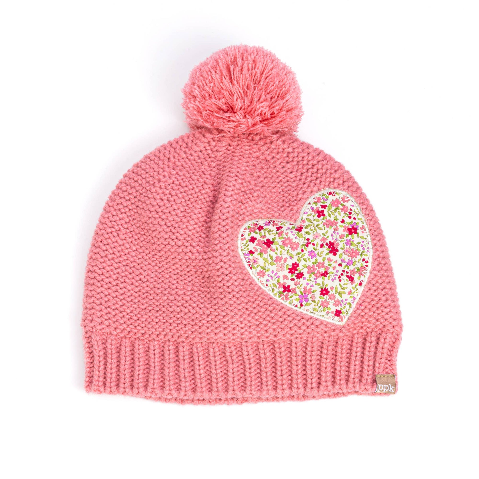 Girls Floral Heart Winter Beanie Hat