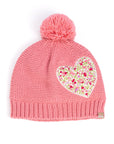 Girls Floral Heart Winter Beanie Hat