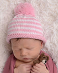 Newborn Baby Pink Pom Pom Beanie Hat