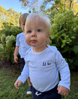 "Lil Bro" Long Sleeve Bodysuit in Light Blue Stripe