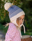 Kids Earflap Winter Hat- Striped Blue- Toddler