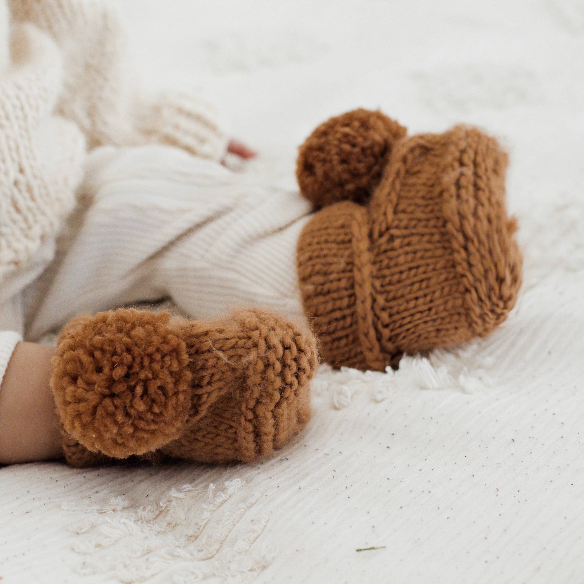 Garter Stitch Baby Booties Surf with Pom Poms