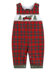 Red Plaid Truck & Tree Smocked Overalls