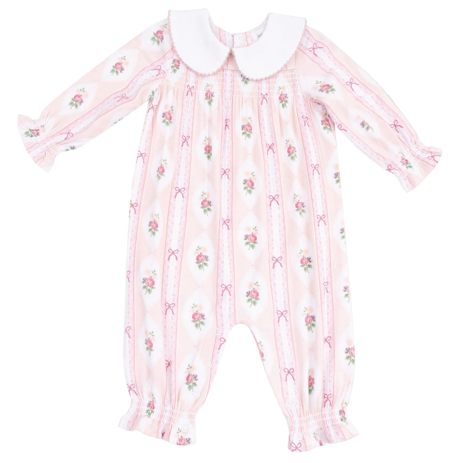 Angel Dear Ogee Lace Floral Smocked Romper