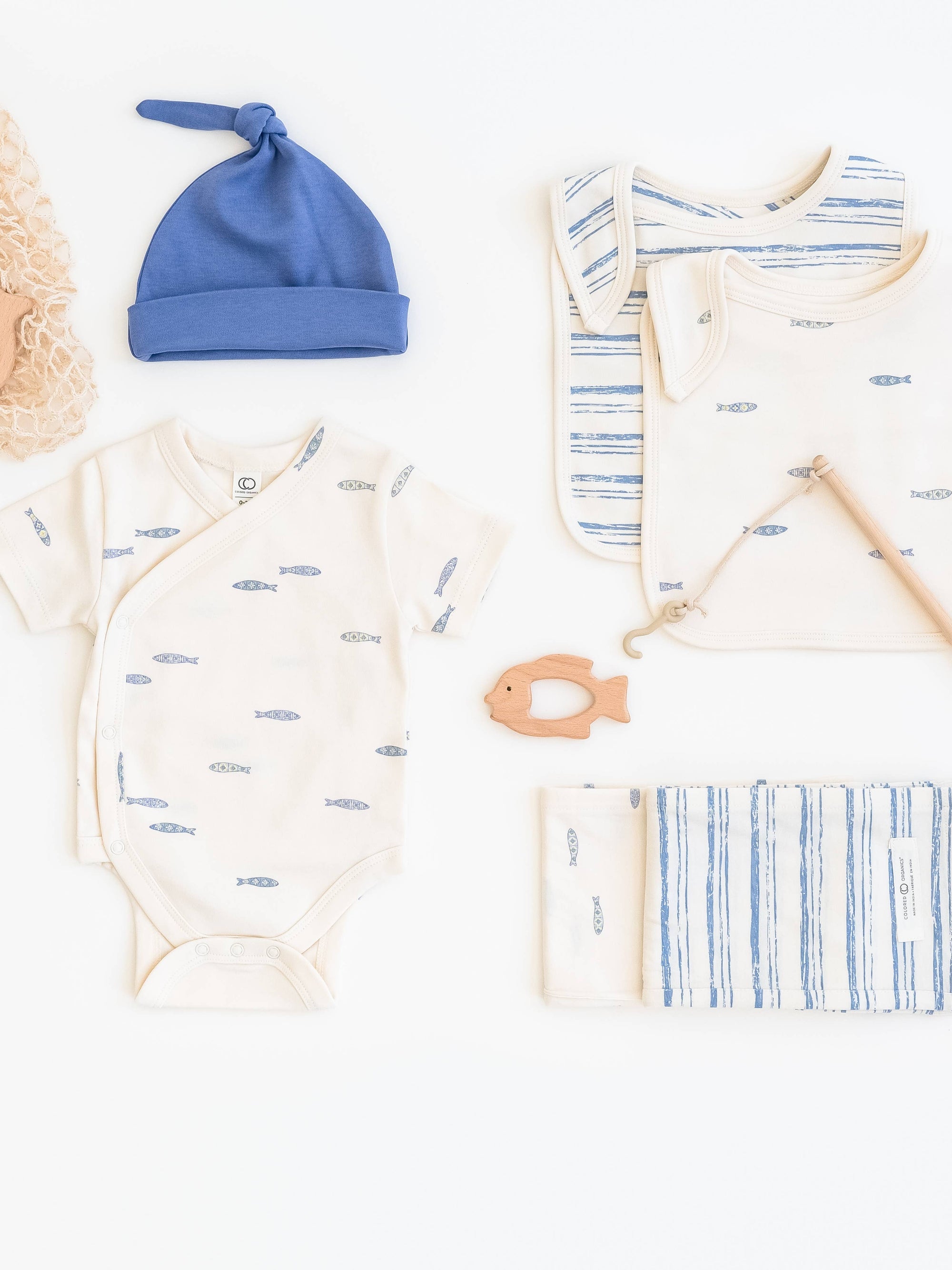 Lark Short Sleeve Kimono Bodysuit - Fish / Marino + Rain