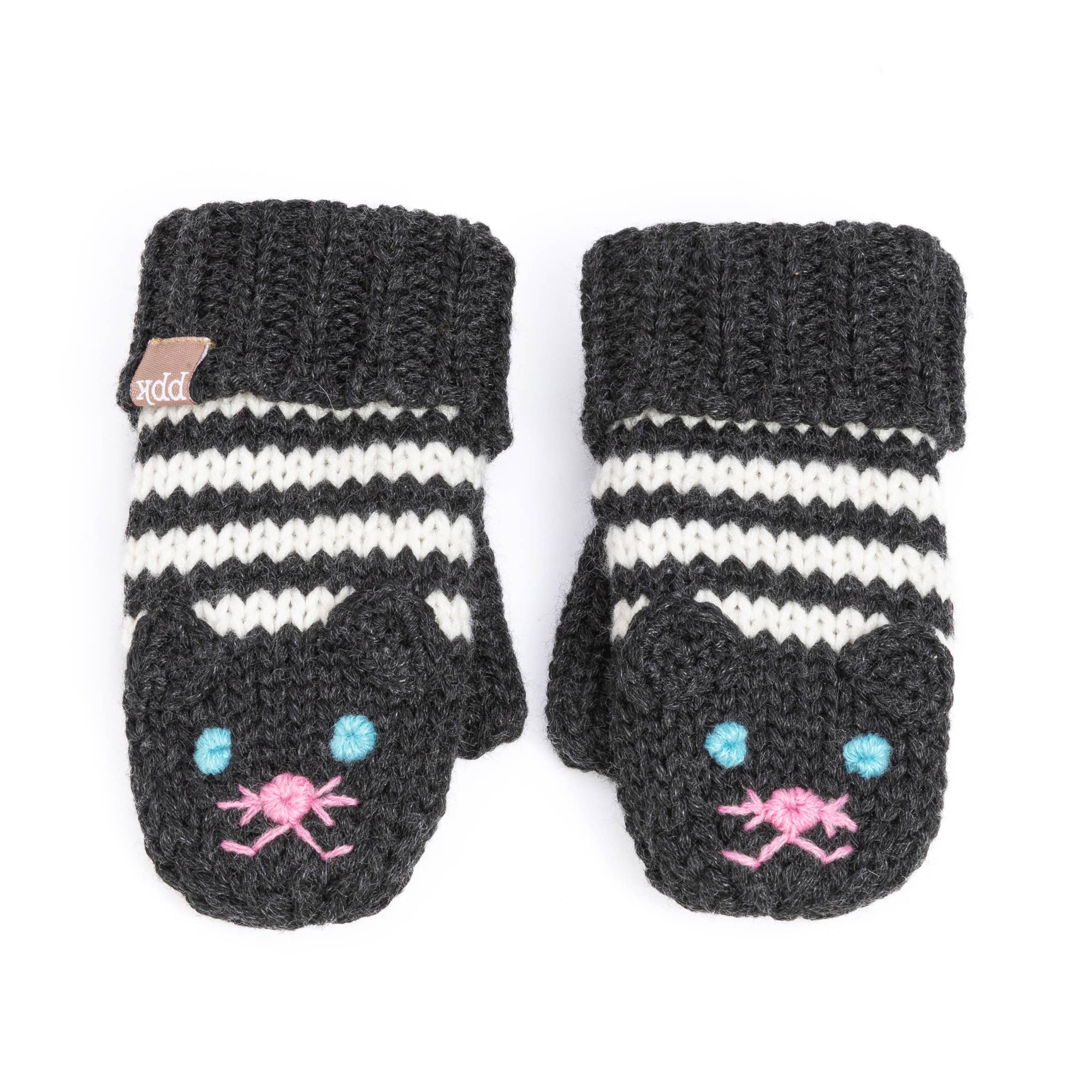 Knit Stripe Cat Mittens in Charcoal Gray