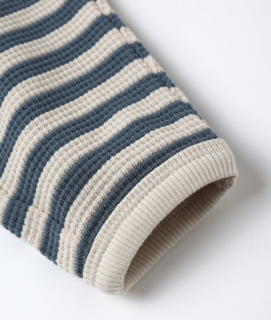 Quincy Mae Waffle Slouch Set Ocean Stripe