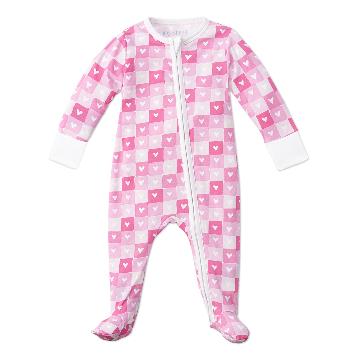 Block Hearts Zip Baby Onesie