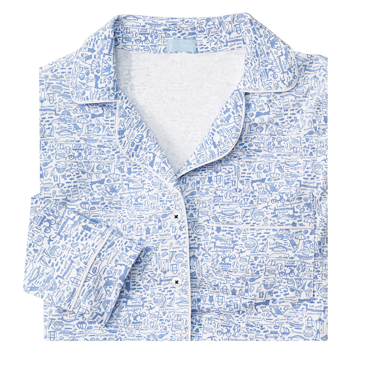 Joy Street Cape Cod Women Long Button Front Pajama Top, blue