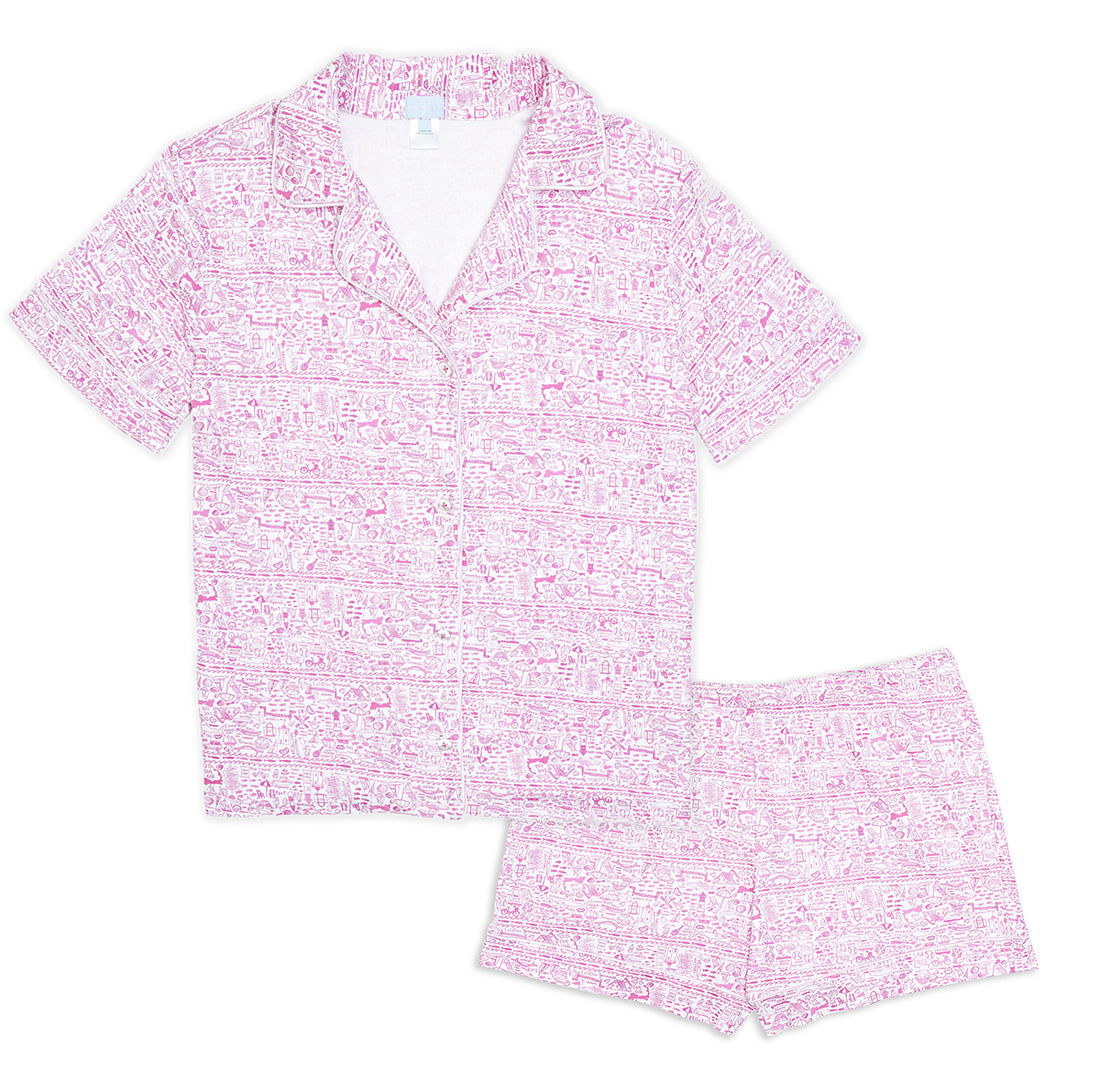 Joy Street Women's Button Front Cape Cod Pajama Short Set, Pink