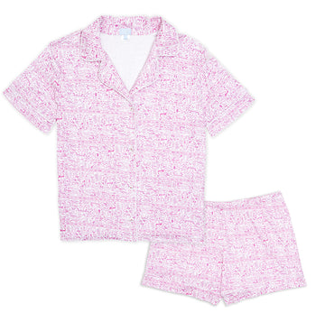 Joy Street Women's Button Front Cape Cod Pajama Short Set, Pink