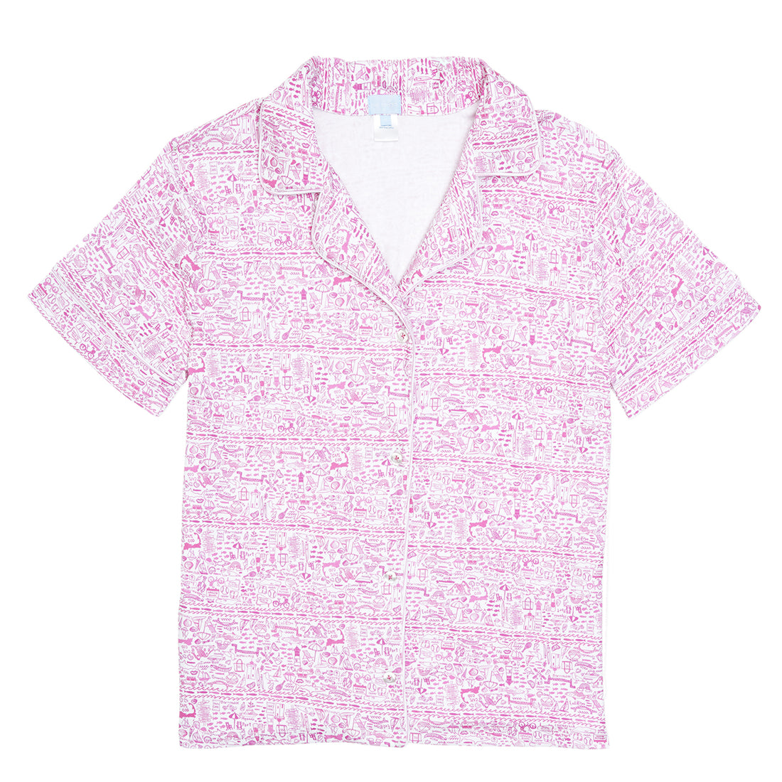 Joy Street Women's Button Front Cape Cod Pajama Top Short Sleeve, Pink