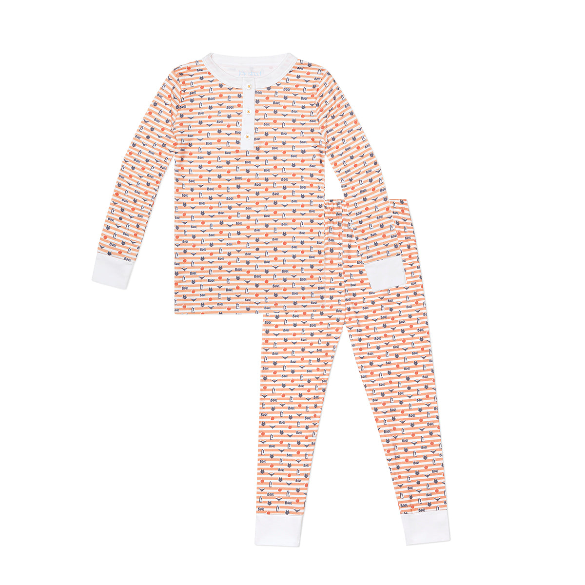 Pumpkin Stripe Halloween Two Piece Kids Henley Pajamas