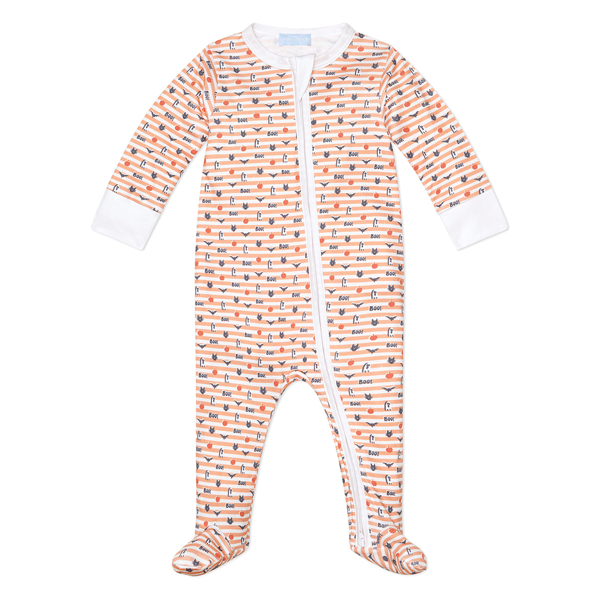 Pumpkin Stripe Halloween Zip Baby Onesie