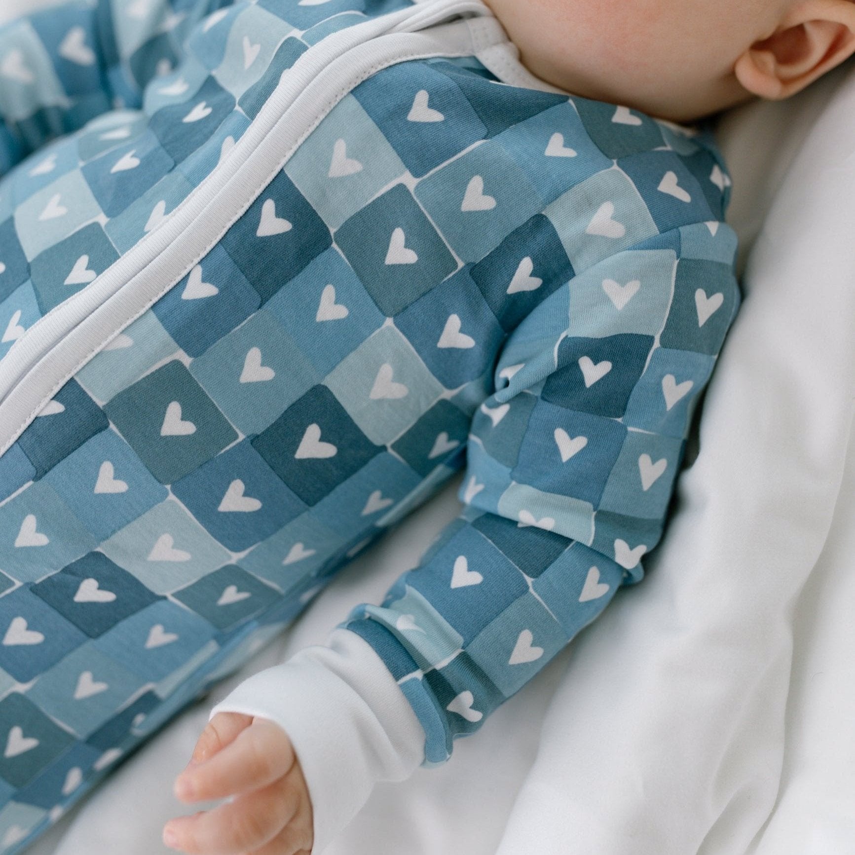 Block Hearts Zip Baby Onesie