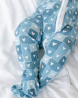 Block Hearts Zip Baby Onesie