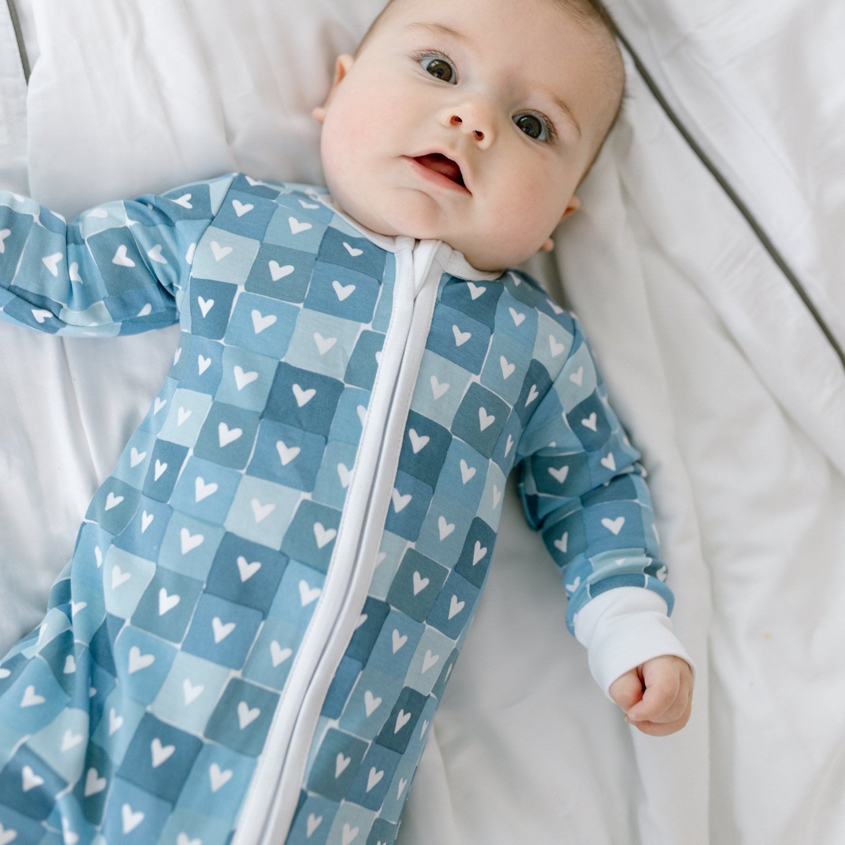 Block Hearts Zip Baby Onesie