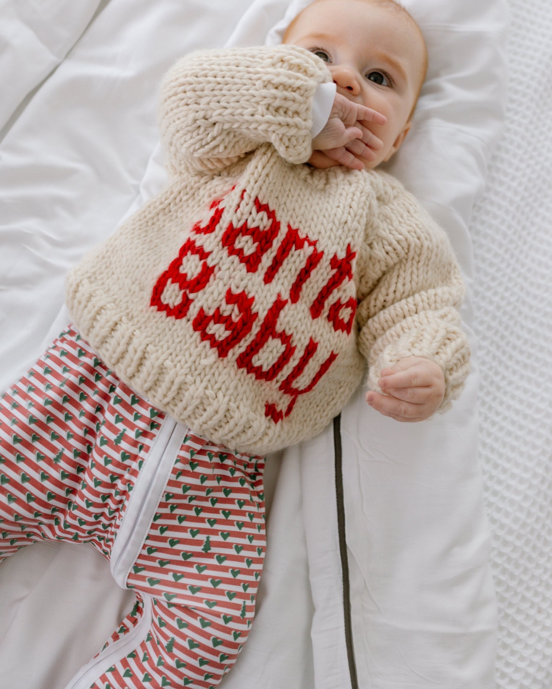 Joy Street Santa Baby Sweater Christmas Tree Stripe Onesie