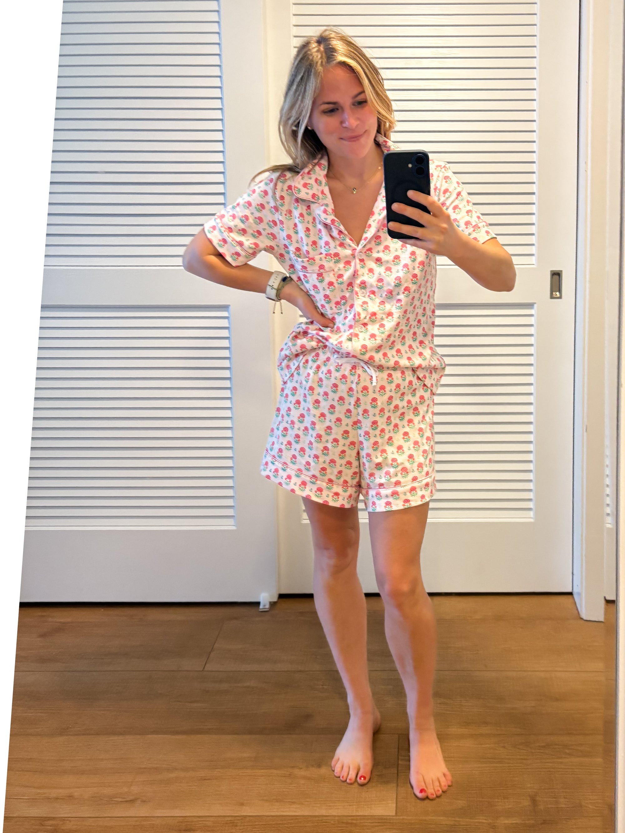 Geranium Block Women’s Button Front Short Pajama Set