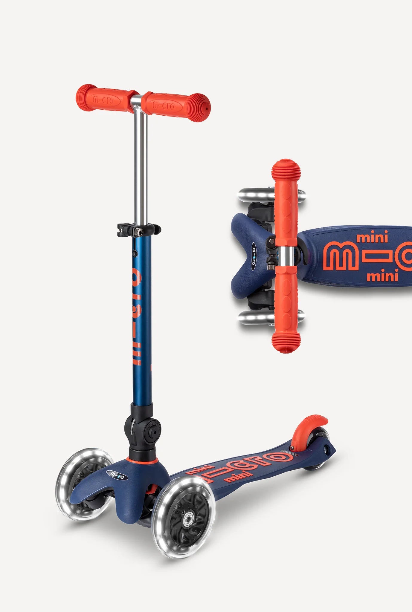 Micro Mini Foldable LED Scooter | Navy Blue/Orange