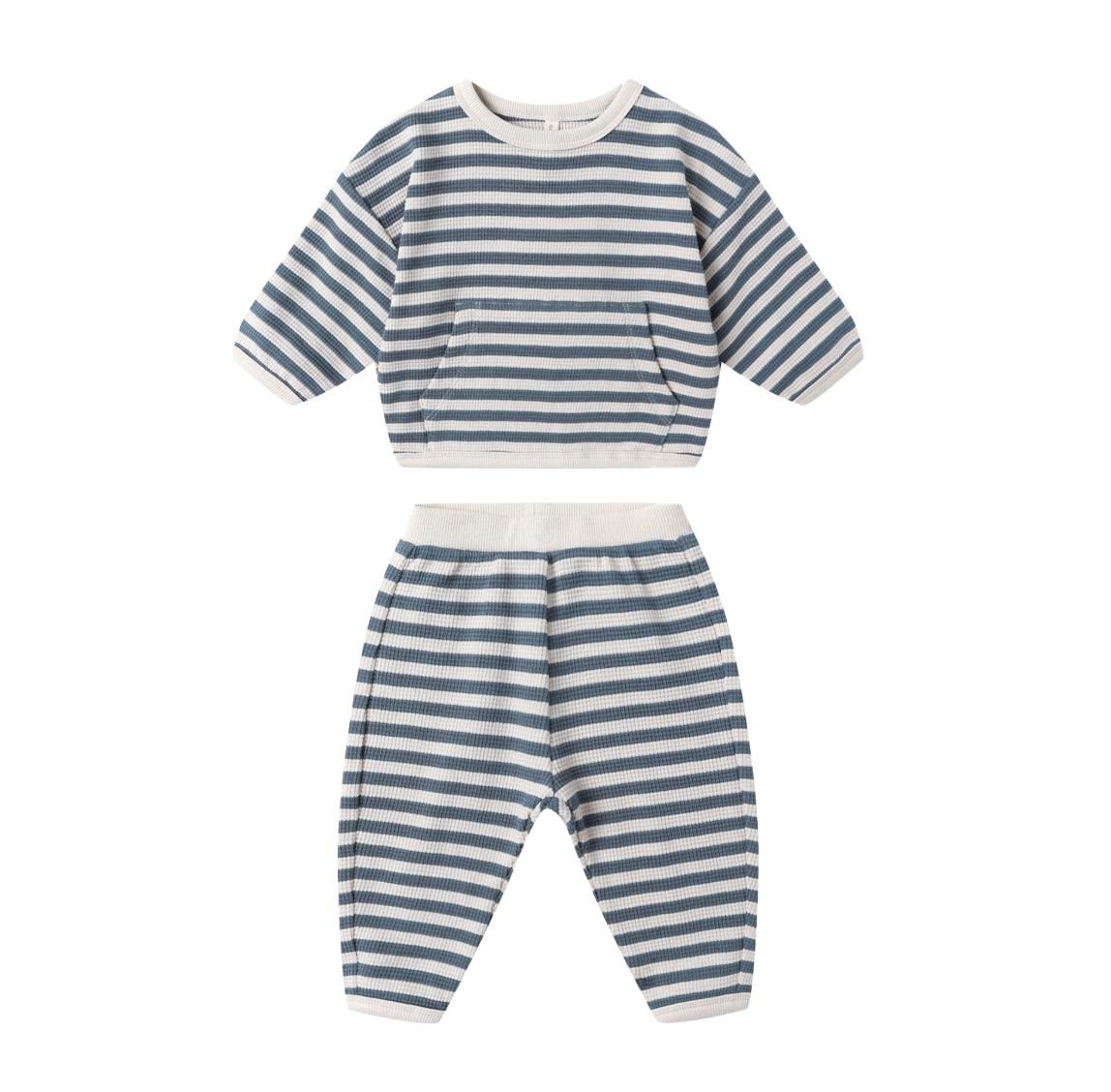 Quincy Mae Waffle Slouch Set Ocean Stripe