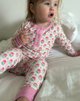 Geranium Block Two Piece Kids Henley Pajamas