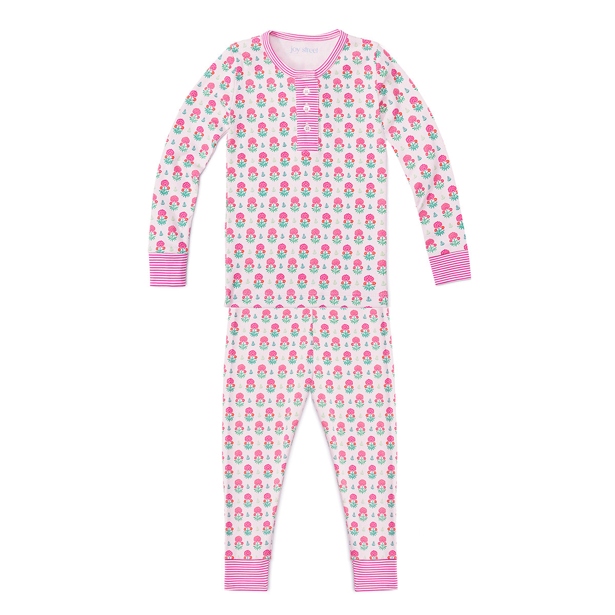 Geranium Block Two Piece Kids Henley Pajamas