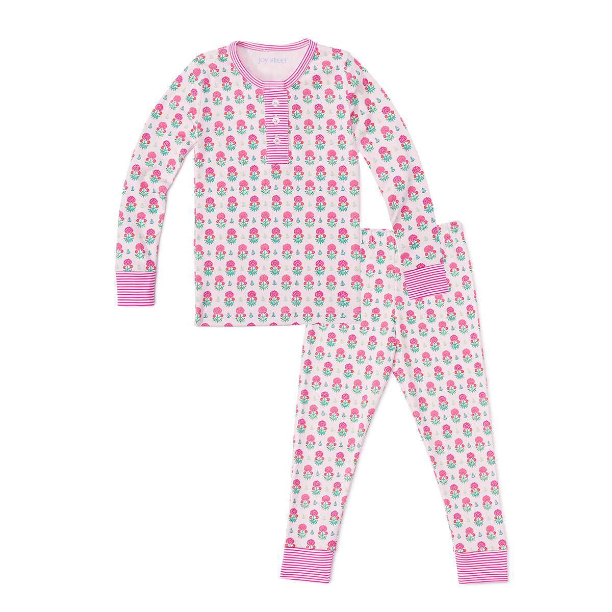 Geranium Block Two Piece Kids Henley Pajamas