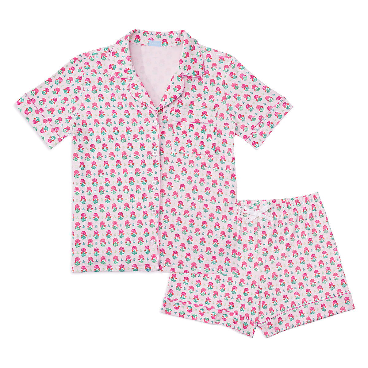 Geranium Block Women’s Button Front Short Pajama Set