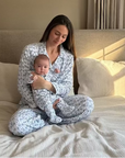 Blue Hydrangeas Women's Button Front Long Pajama Set