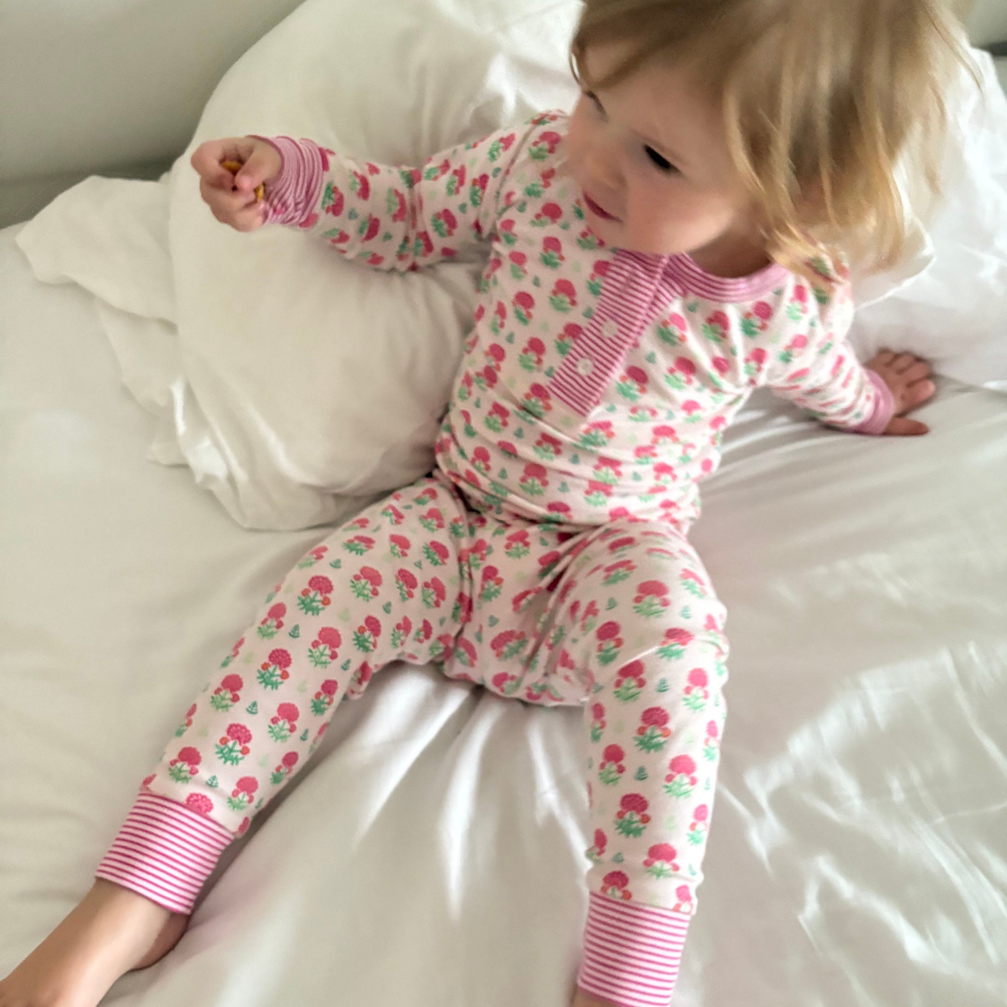 Geranium Block Two Piece Kids Henley Pajamas