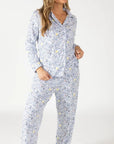 Geranium Block Women’s Button Front Long Pajama Set