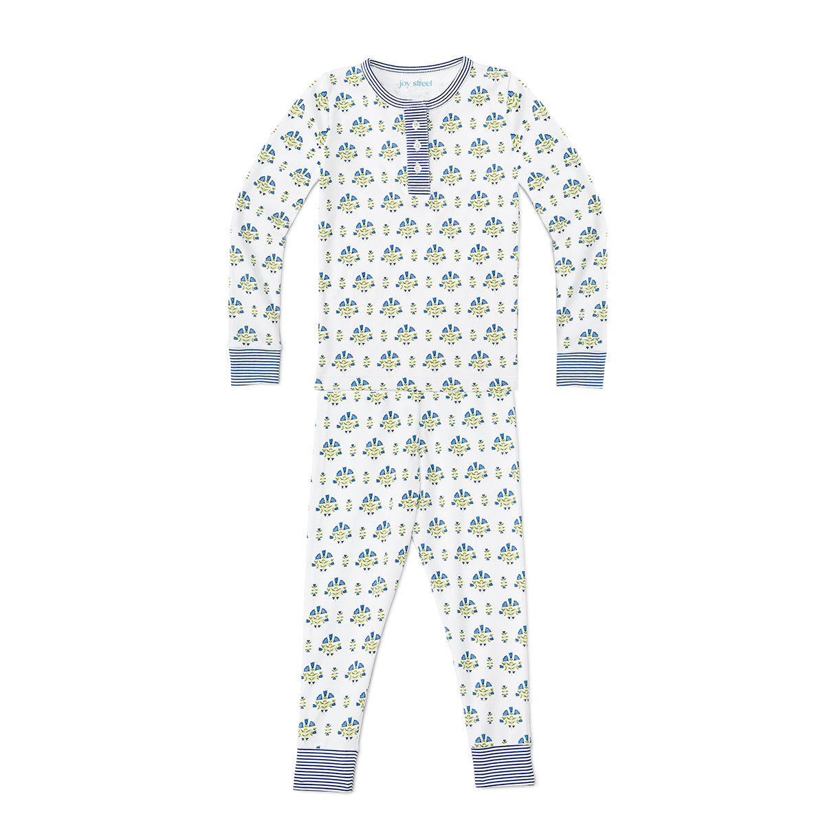 Posy Floral Block Block Print Two Piece Kids Henley Pajamas