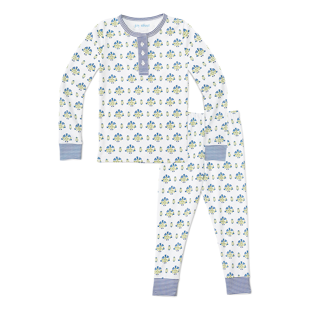 Posy Floral Block Block Print Two Piece Kids Henley Pajamas