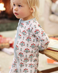 Poinsettia Block Print Zip Baby Onesie