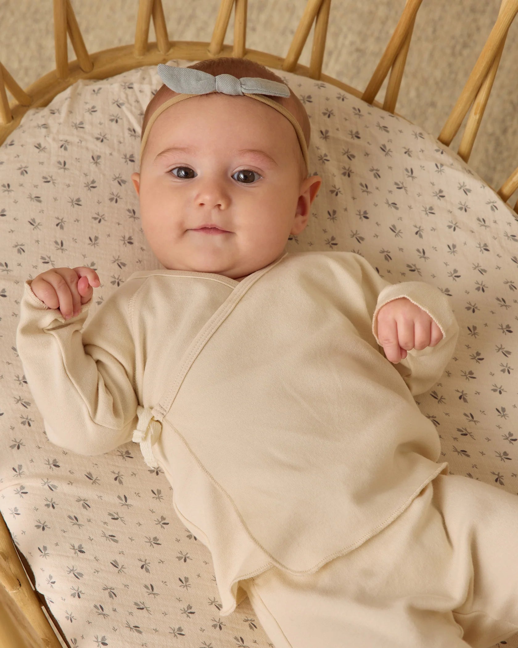 Quincy Mae Wrap Top + Footed Pant Set Natural