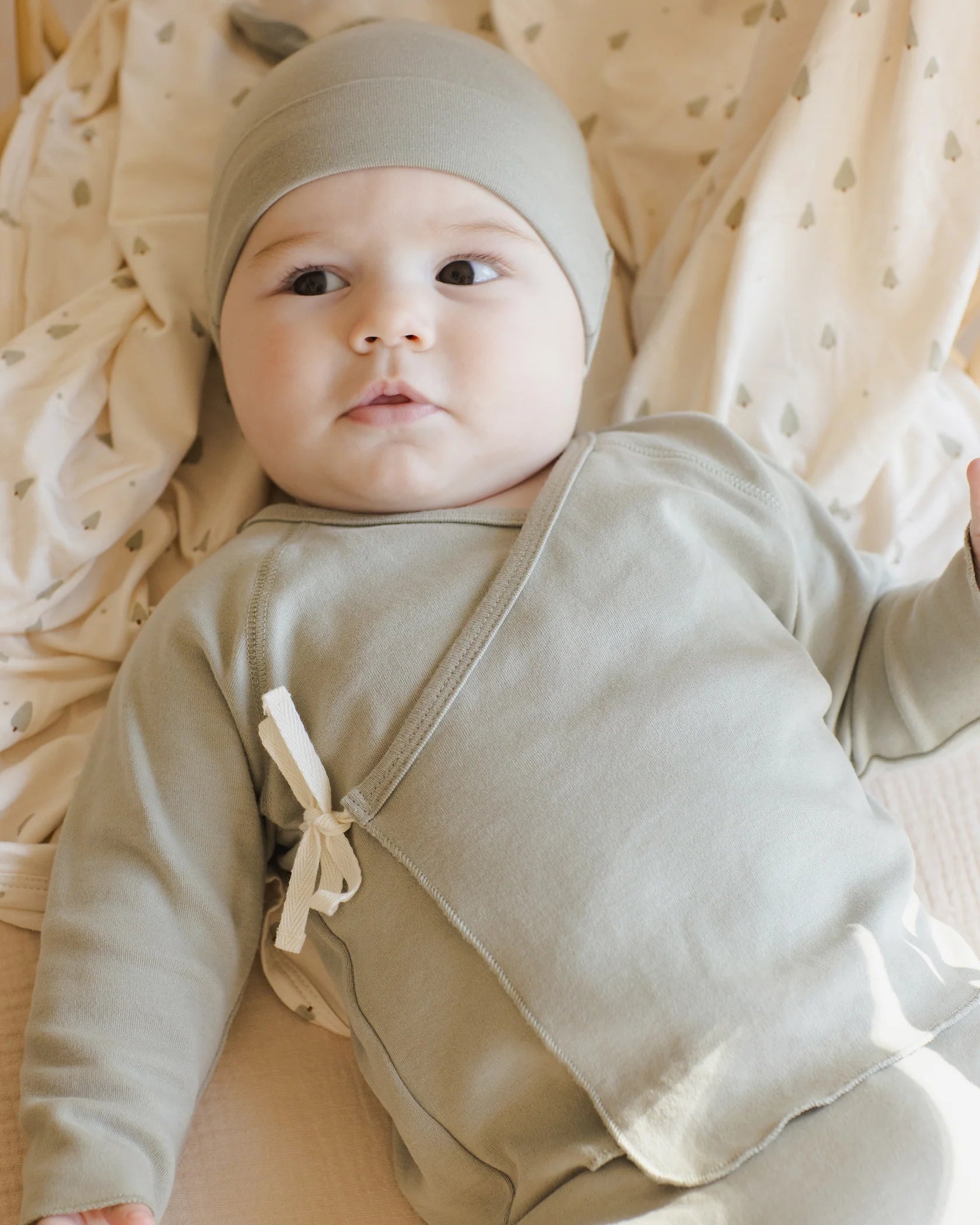 Quincy Mae Wrap Top + Footed Pant Set Natural Fern