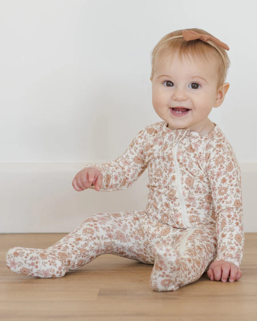 Quincy Mae Bamboo Zip Footie Bloom