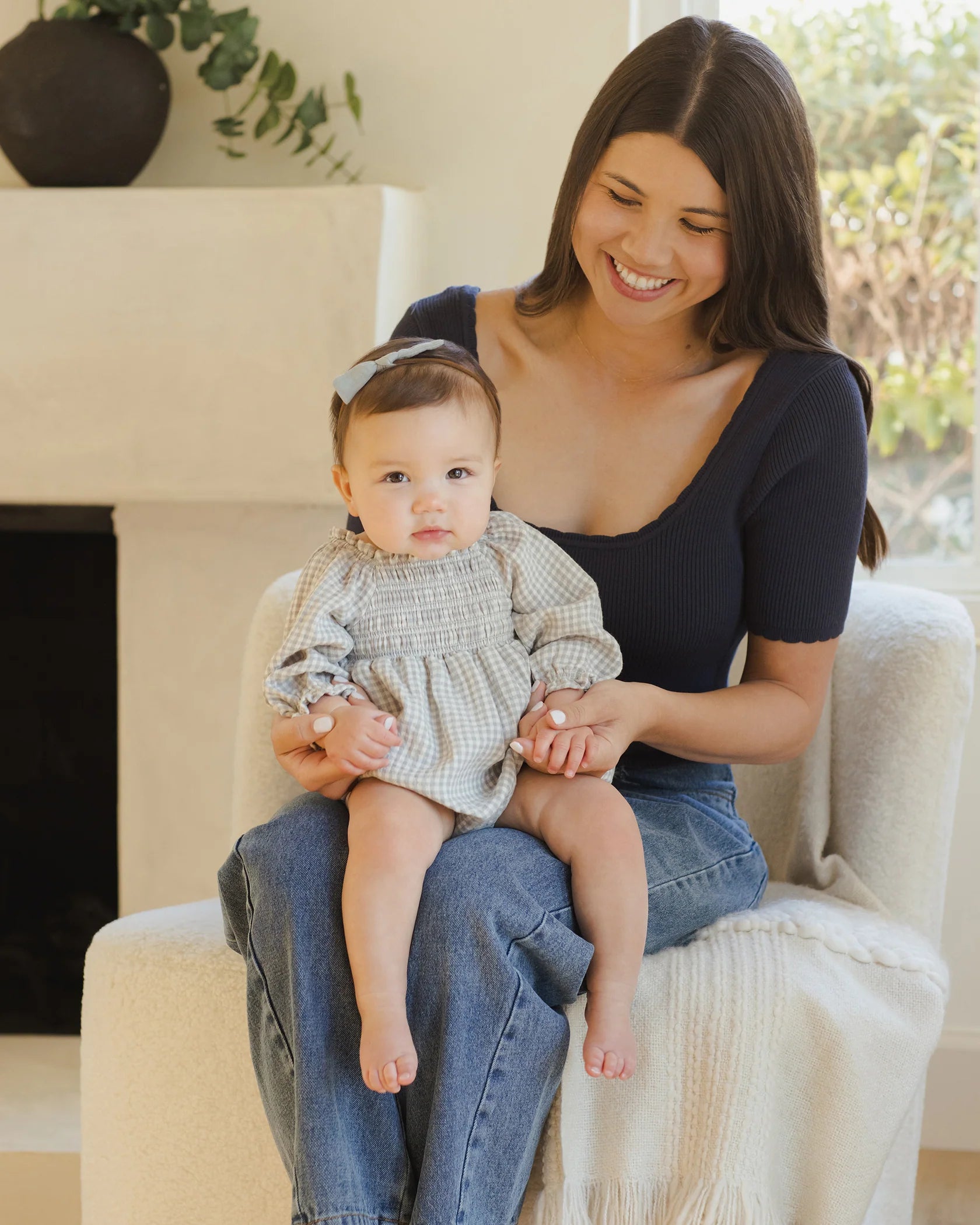 Quincy Mae Eden Romper Blue Gingham