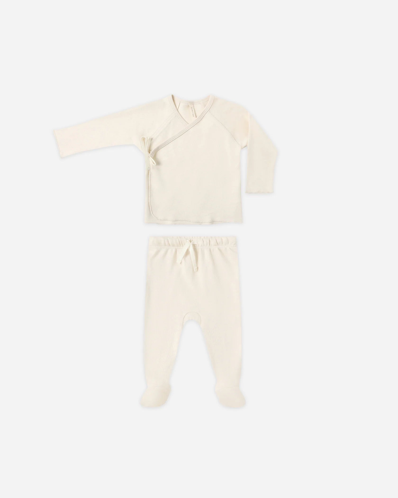 Quincy Mae Wrap Top + Footed Pant Set Natural
