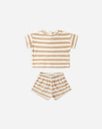 Rylee + Cru Terry Tee & Short Set in Latte Stripe