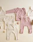 Quincy Mae Wrap Top + Footed Pant Set Natural Rose