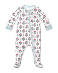 Poinsettia Block Print Zip Baby Onesie
