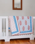 SZ Block Print Baby Blanket in Poppy Stamp & Thin Stripes