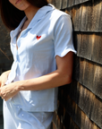 Harbor Stripe Scalloped Women's Short Sleeve Cropped Pajama Set